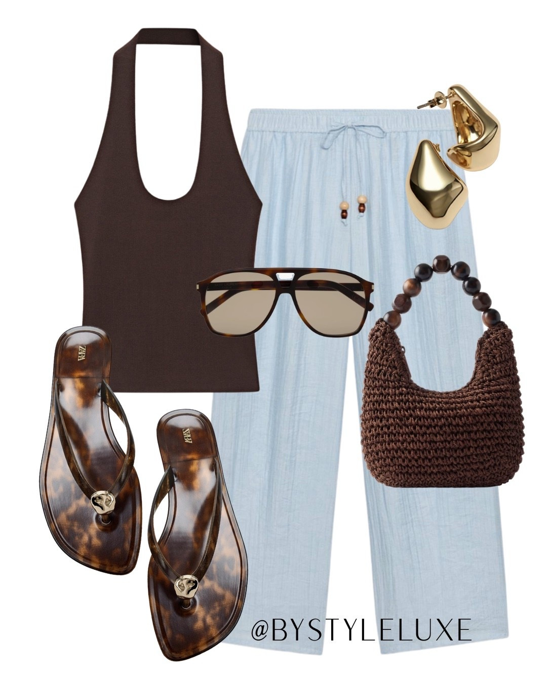 SUMMER TROUSERS - A relaxed everyday blue trousers styled with brown for an on trend look

#sandals #trousers #summeroutfit

#LTKsummer #LTKuk #LTKeurope