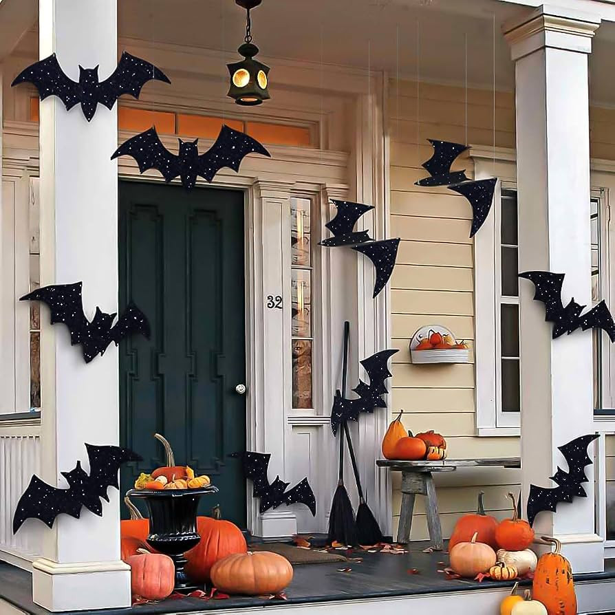 Halloween Decorations Outdoor: 10Pcs Hanging Bats Stickers Wall Decals Window Sticker, Large 3D B... | Amazon (US)