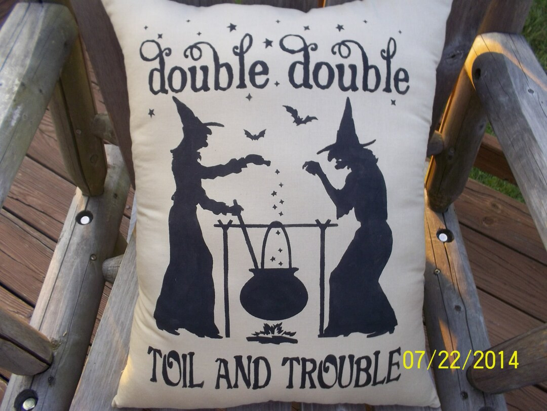 Double Double Toil and Trouble Stencil Primitive Witchs Pillow - Etsy | Etsy (US)