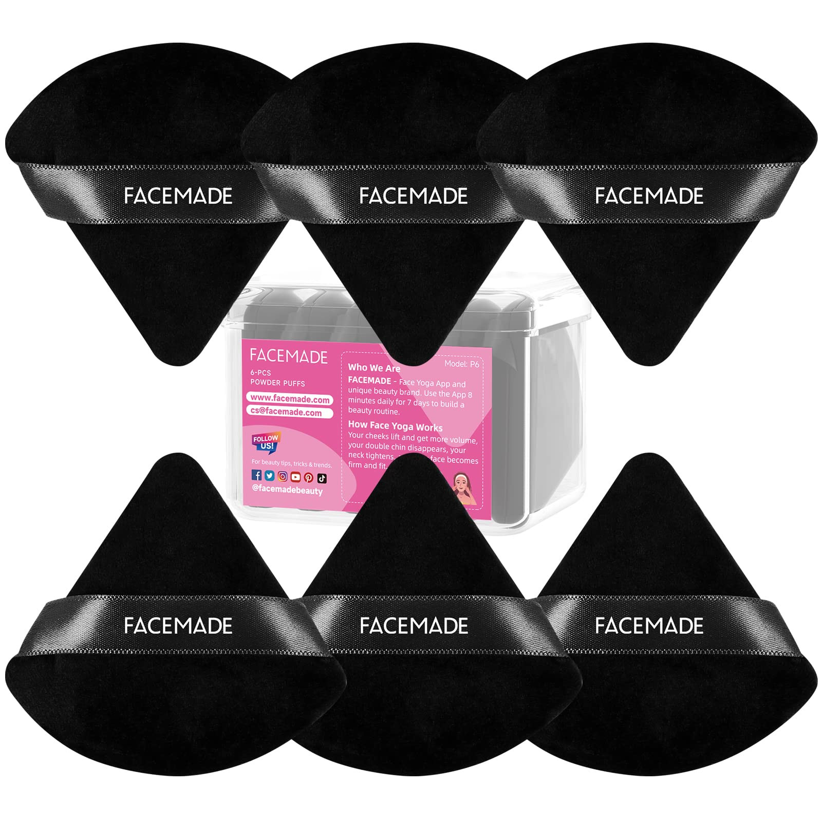 FACEMADE 6 Pieces Face Powder Puff with a Travel Case, Soft Makeup Puff with a Container, Triangl... | Amazon (US)