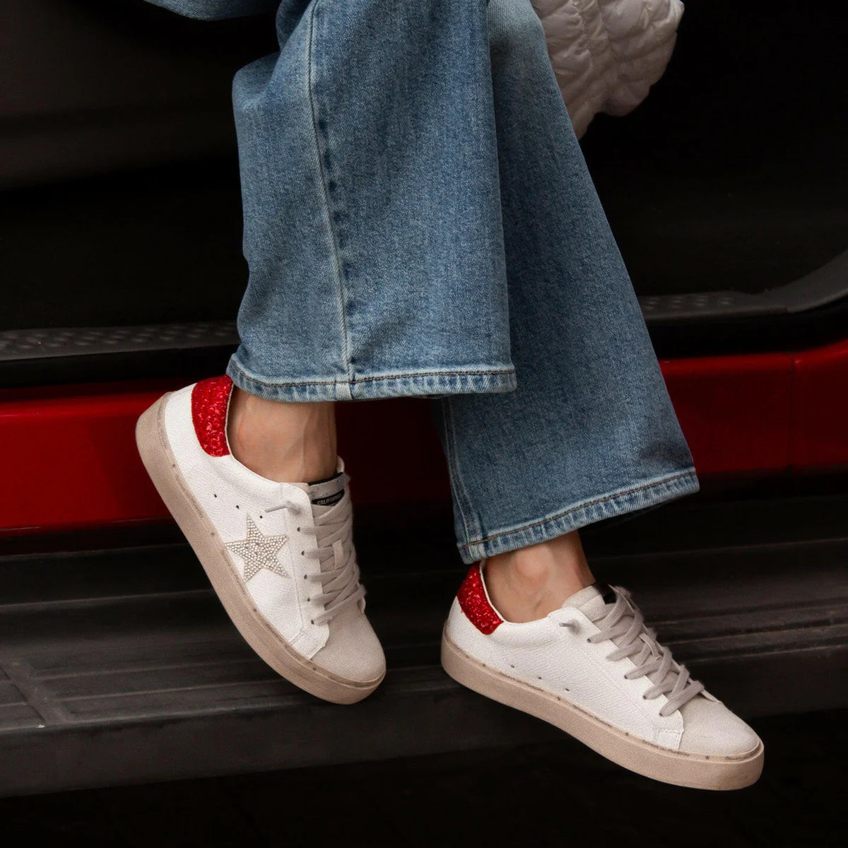 Sneaker with Red Glitter Star Design for Women | Krush Kandy