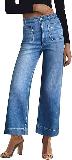 KUNMI Women's Wide Leg High Waisted Stretchy Straight Leg Jeans Baggy Loose Trendy Denim Pants | Amazon (US)