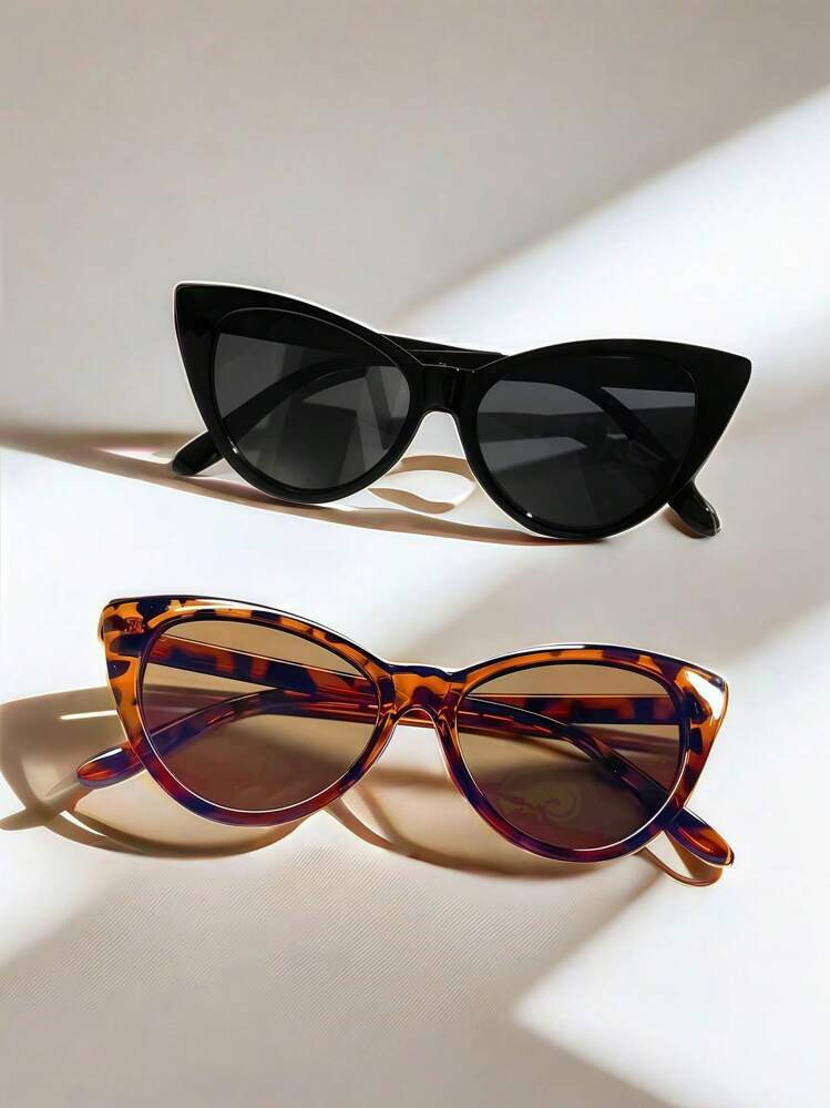 2 Pairs Unisex Retro Large Frame Sexy Cat Eye Leopard Print Eyeglasses, Versatile Fashion, Suitab... | SHEIN