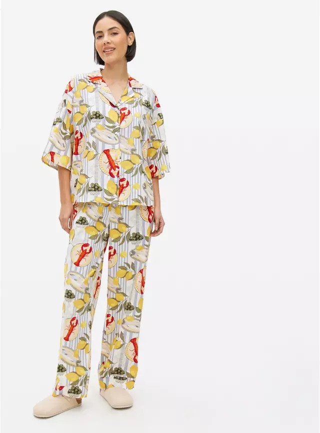 Lobster Print Striped Poplin Traditional Pyjamas 14 | Tu Clothing