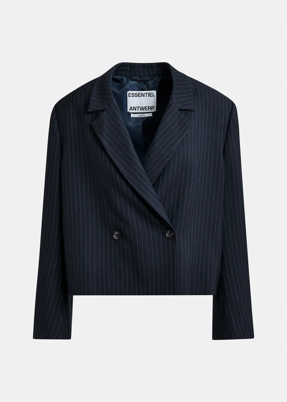 Navy and white pinstripe cropped blazer | Essentiel Antwerp United Kingdom | Essentiel Antwerp