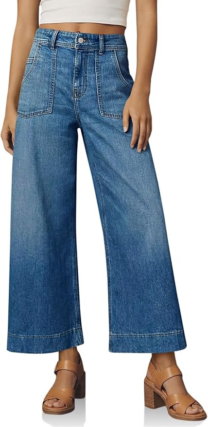 Cicy Bell Womens Cropped Wide Leg Jeans High Waisted Stretchy Denim Pants | Amazon (US)