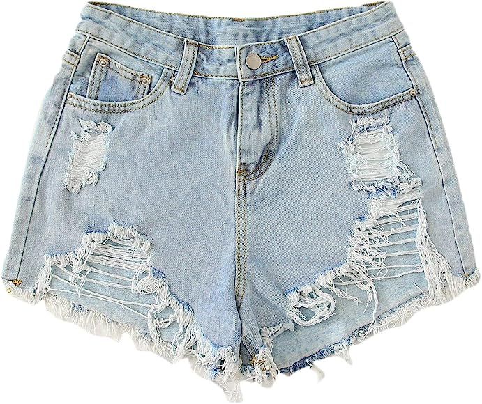 Women's Summer Denim Shorts Frayed Raw Hem Jeans Shorts | Amazon (US)