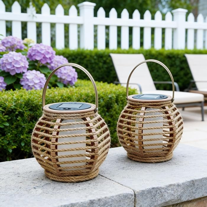 2 Pack Solar Lanterns Outdoor Waterproof, Imitation Candle Lantern in Bohemian Style for Garden, ... | Amazon (US)