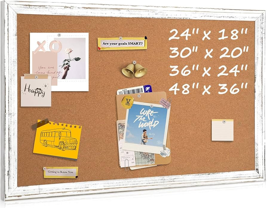 Cork Board Bulletin Board, 36" x 24" Corkboard for Wall, Rustic White Wooden Frame, Hanging Pin B... | Amazon (US)
