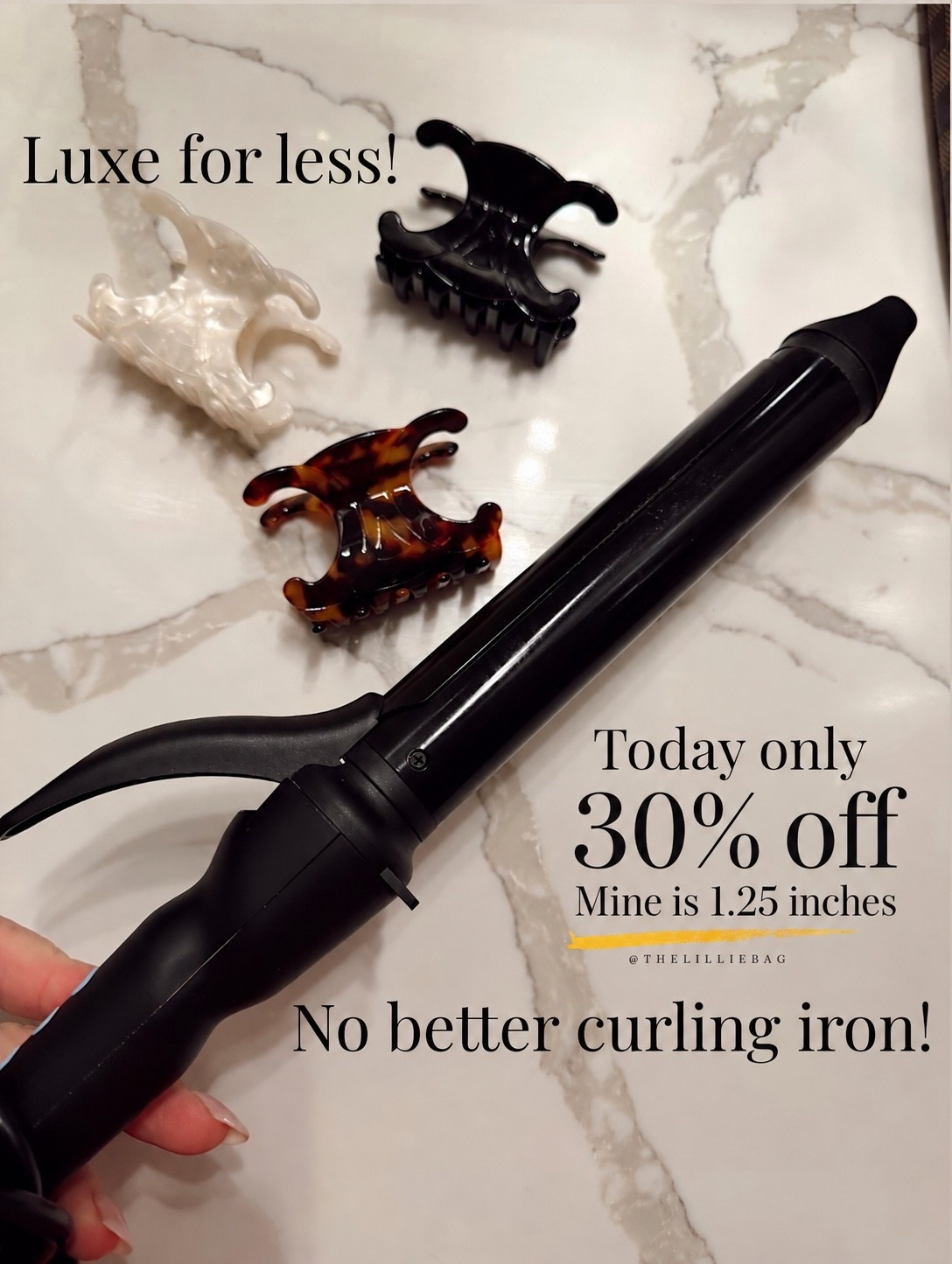 I use the 1.25”. 30% off today only! There is no better curling iron! My go to! Clips are a luxe for less! 

Hair. Beauty.

#LTKSaleAlert #LTKBeauty