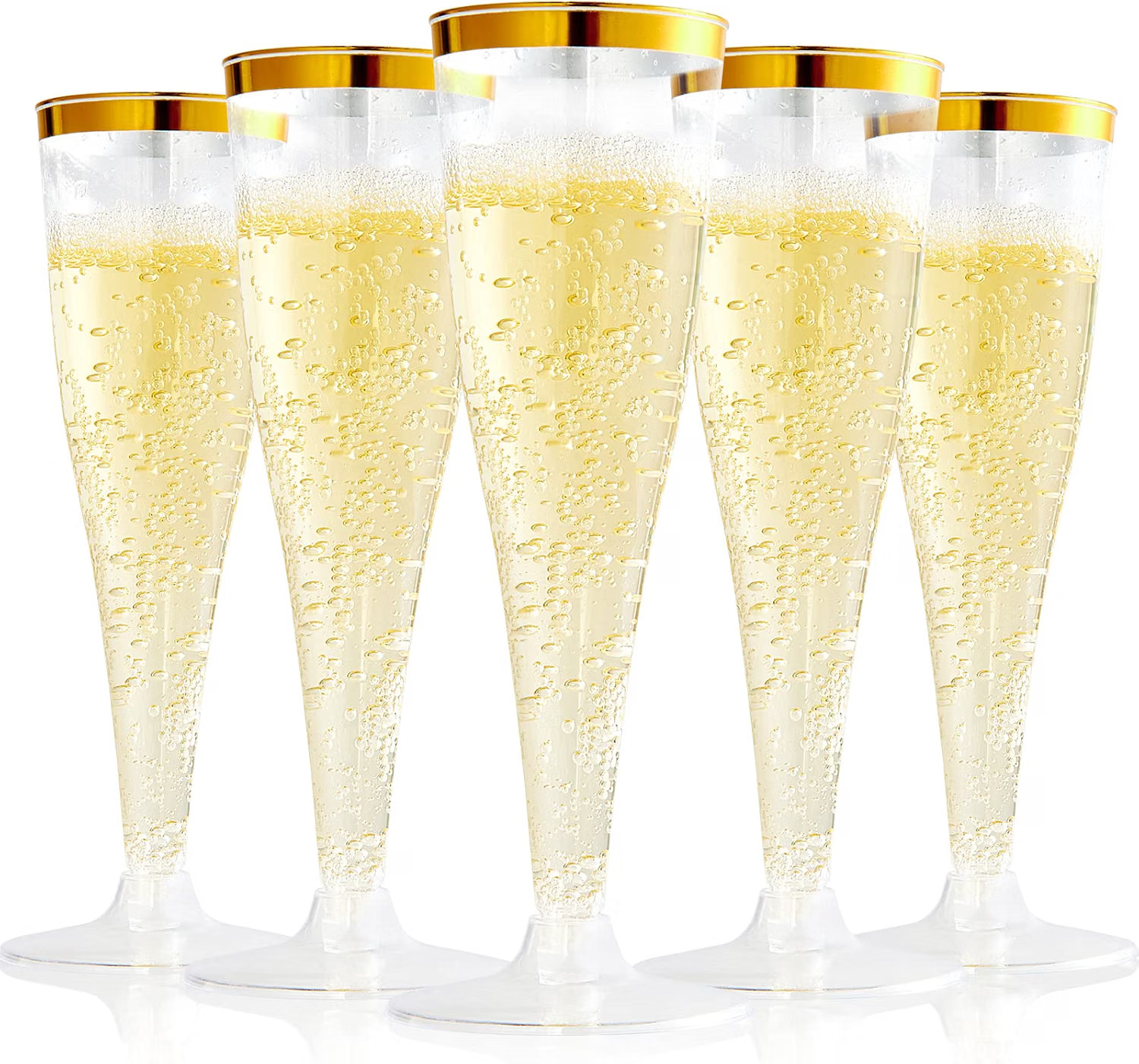 FOCUSLINE 100 Pack 4.5 oz Gold Rim Champagne Flutes, Plastic Glasses | Amazon (US)