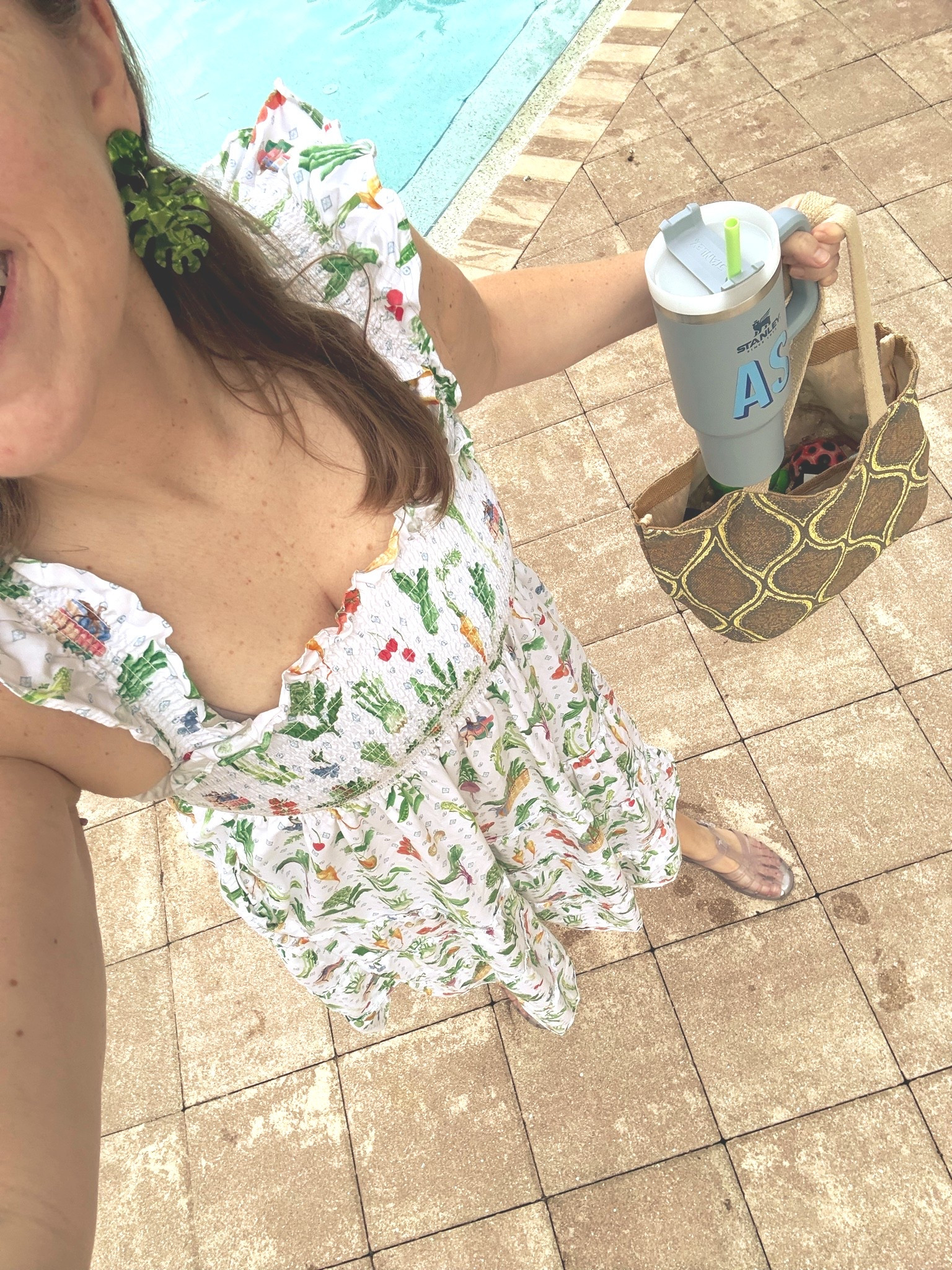 OOTD 🩵 pool with the kids after dinner! 

•Dress is from Hill House (this print is sold out but linked same style)
•Earrings are Amazon
•Jelly sandals are Melissa

#LTKootd #LTKmomlife #LTKSeasonal