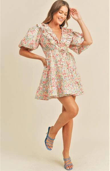 EMILIE FLORAL WRAP DRESS IN PINK | Indigeaux Denim Bar & Boutique