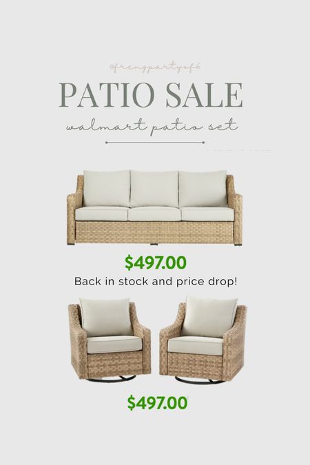 My Walmart patio set in in stock! This always sells out every summer!

Patio sofa, patio chairs, outdoor furniture 

#LTKhome #LTKsalealert #LTKSeasonal