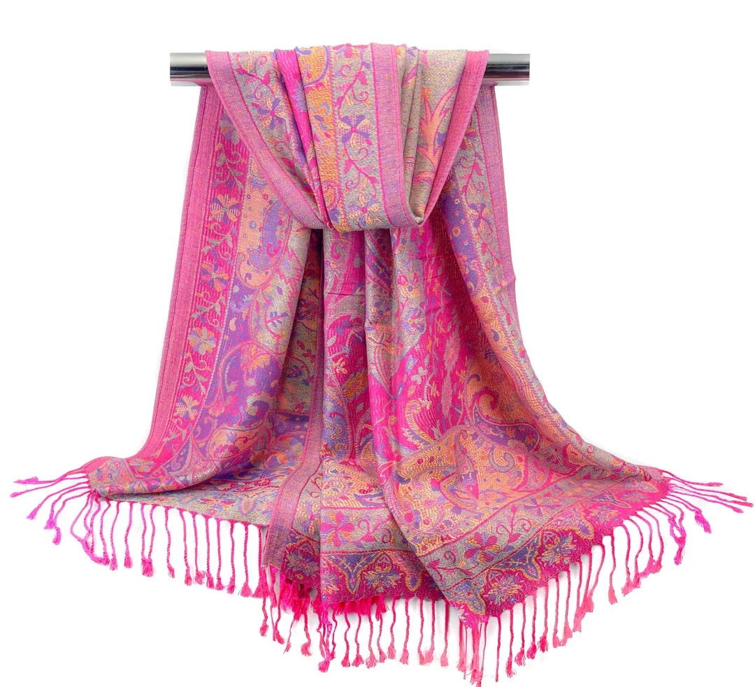 Bright Pink Floral Pashmina Scarves & Shawls Festival Scarf - Etsy | Etsy (US)