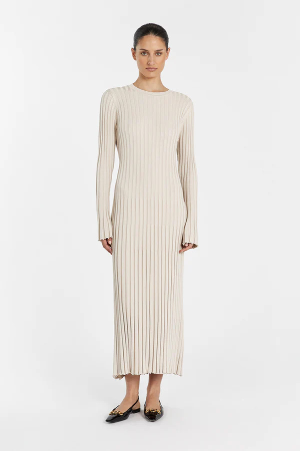 ADA STONE LONG SLEEVE MIDI DRESS | DISSH