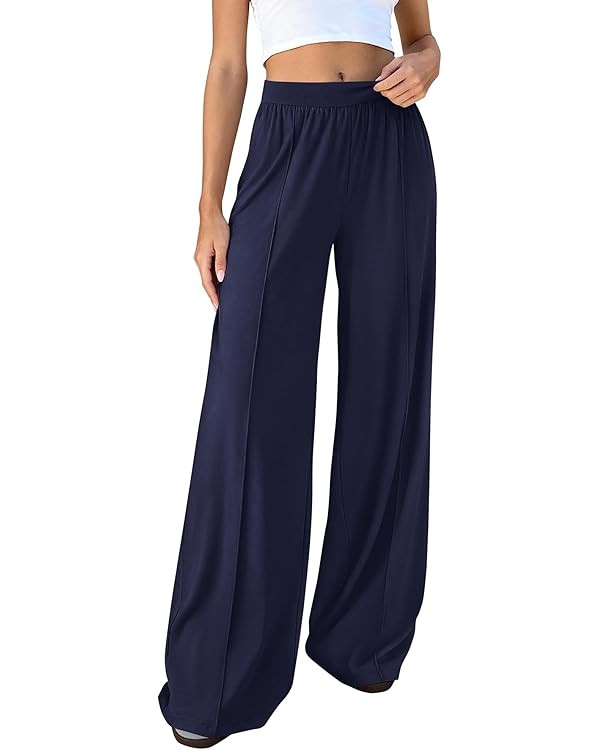 BTFBM Palazzo Pants for Women 2026 Spring Summer Casual Lounge Pants High Waist Flowy Trousers Ba... | Amazon (US)