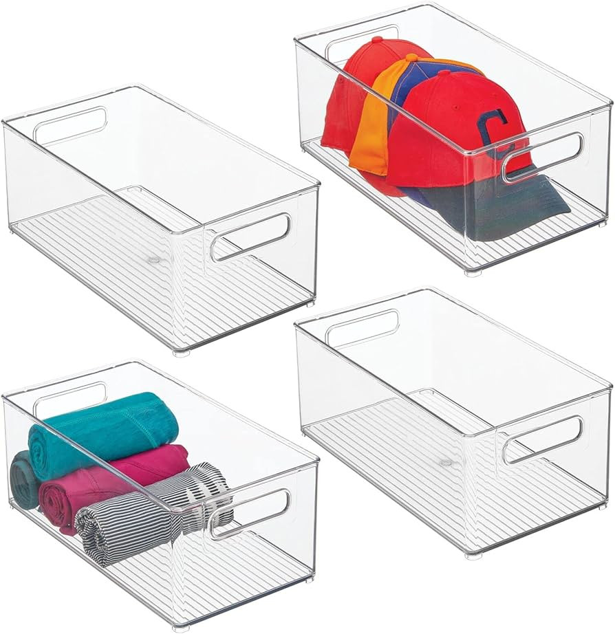 Amazon.com: mDesign Plastic Home Closet Organizer - Basket Storage Holder Bin with Handles for Be... | Amazon (US)