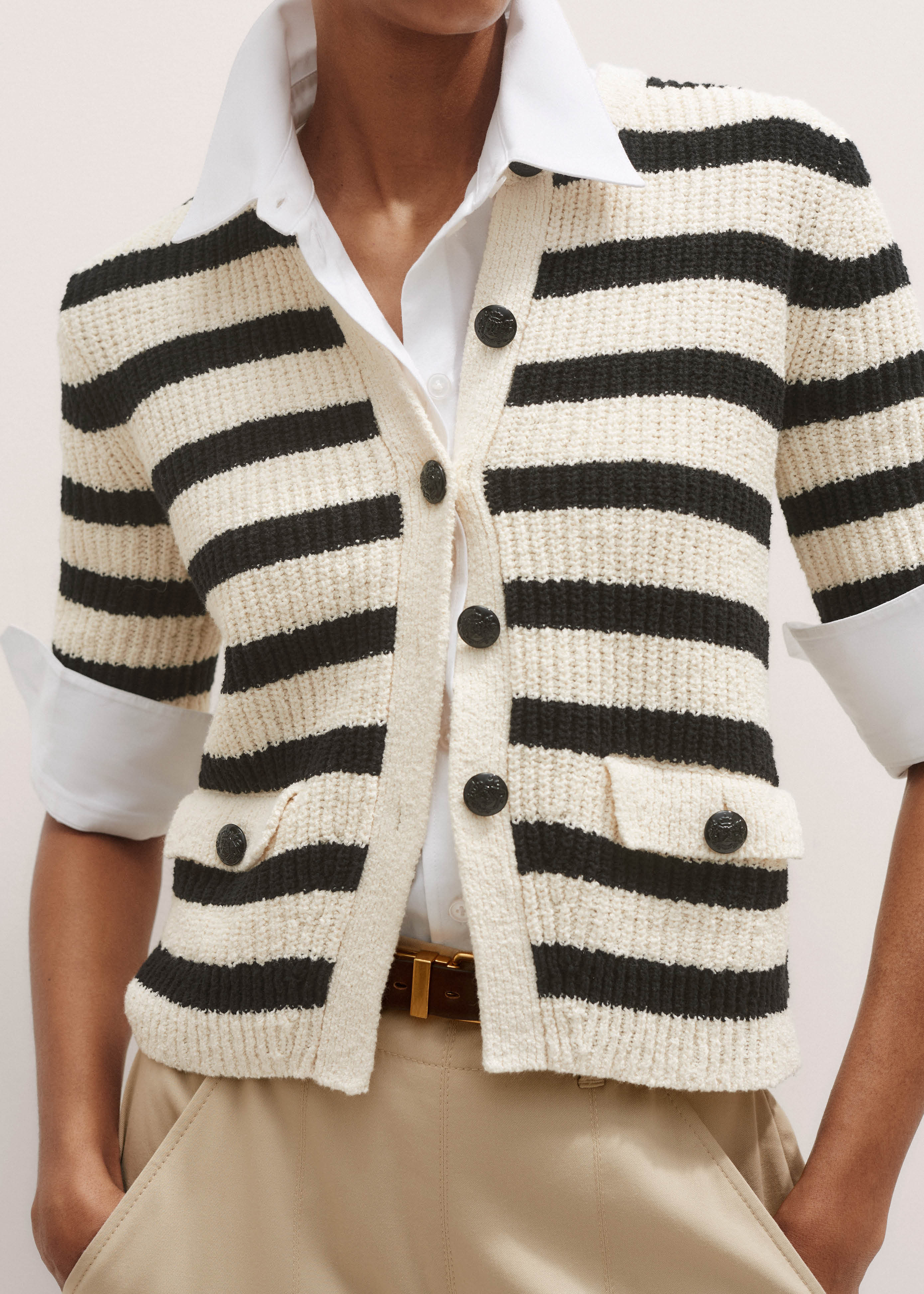Bouclé Stripe Short Sleeve Cardigan Cotton Bouclé | ME+EM Global (Excluding US)