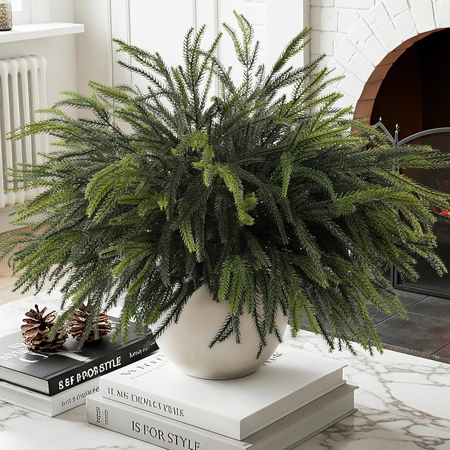 12Pcs Christmas Norfolk Pine Stems, 24'' Long Artificial Evergreen Norfolk Pine Branches, Real To... | Amazon (US)