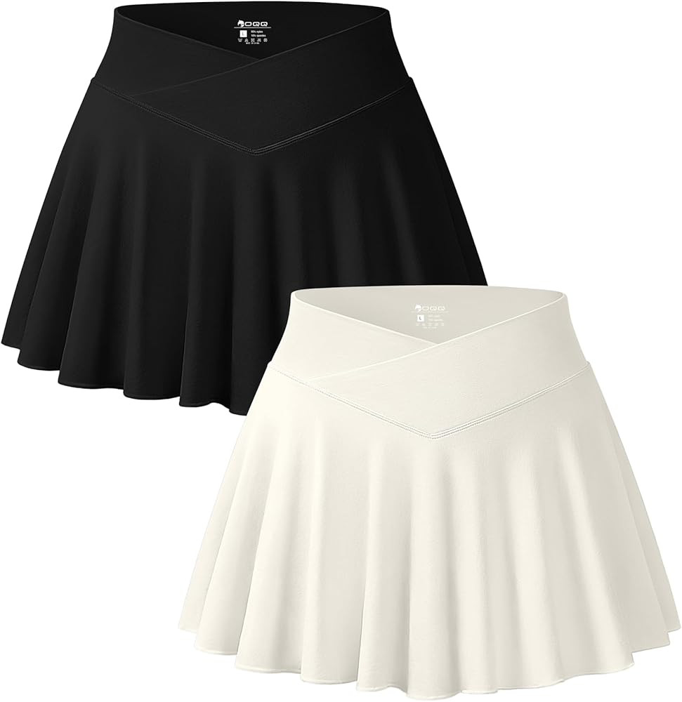 OQQ Women 2 Piece Mini Skirts 2 in 1 Flowy Sexy Basic Stretchy Cross Over Flared Casual Skirts | Amazon (US)