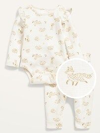 Ruffle-Trim Thermal-Knit Printed Bodysuit and Leggings Set for Baby | Old Navy (US)