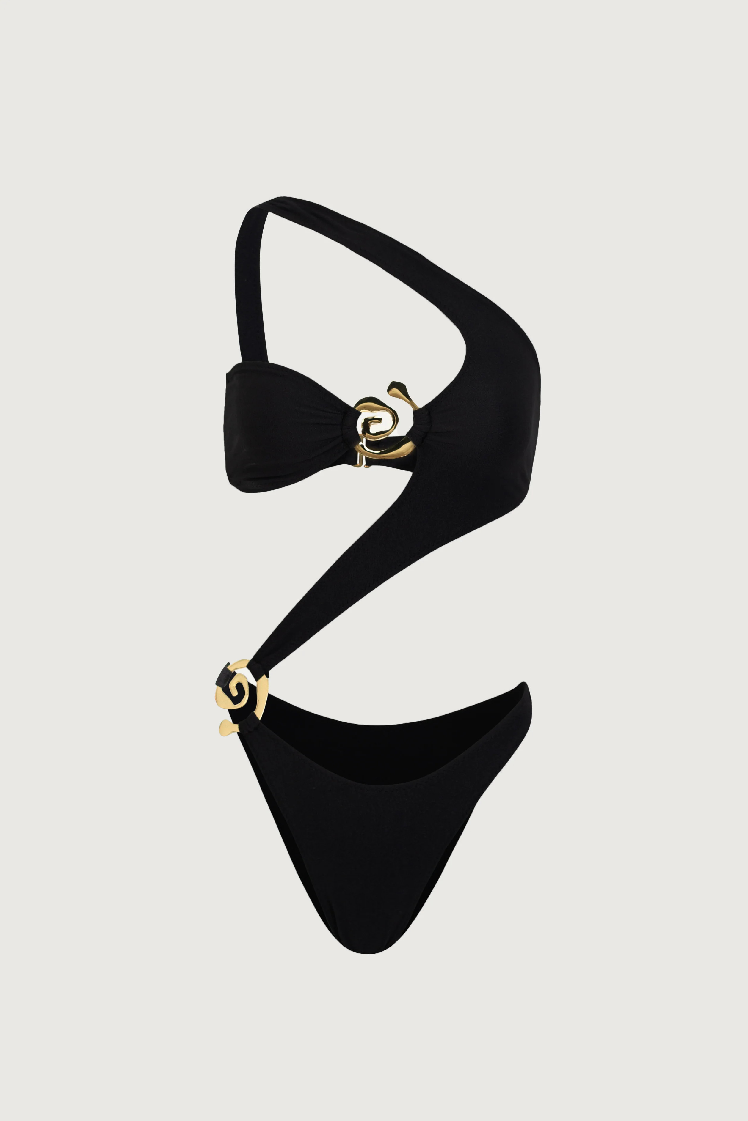 Spiral One Shoulder One Piece (Faux Suede Black) | SAME