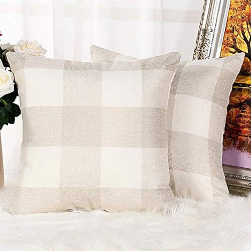 Honbeanify Set of 2 Farmhouse Buffalo Check Plaid Throw Pillow Covers Retro Checkers Plaids Cotton L | Amazon (US)