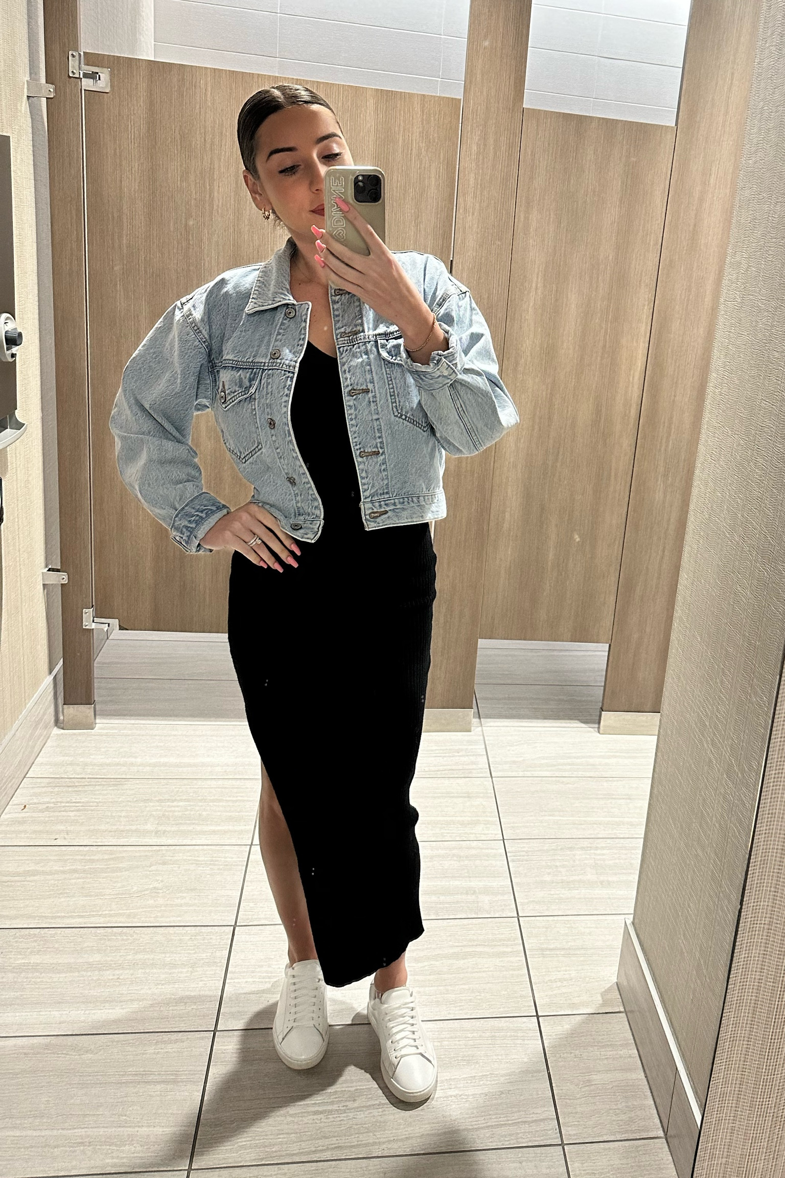 Jean jacket & sweater dress for fall