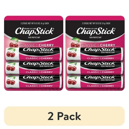 (2 pack) ChapStick Classic Cherry Flavored Skin Protectant Lip Balm Tube, 0.15 oz, 3 Pack | Walmart (US)