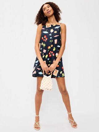 Linen-Blend Apron-Neck Mini Shift Dress | Old Navy (US)