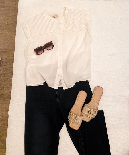 Classic and simple outfit 
brown sunglasses
White blouse
Spring outfit 
Gold sandals
Summer sandals
Dolce vita sandals
Tortoise sunglasses 
Travel outfit 

#LTKFindsUnder50 #LTKTravel #LTKShoeCrush