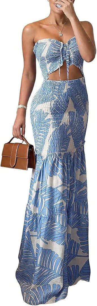 CHICME Floral Vacation Dress Halter Tie Ruched Womens Maxi Dress | Sleeveless Slim Dress, 3-Way T... | Amazon (US)