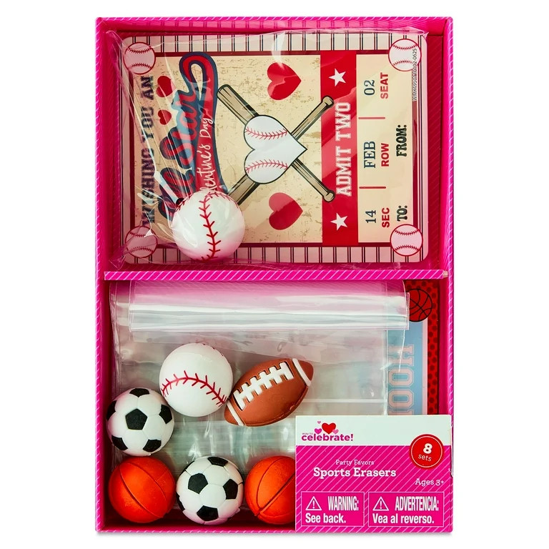 Valentine's Day Sport Eraser Party Favors, Multicolor, 8 Count, Valentine's Day by Way To Celebra... | Walmart (US)