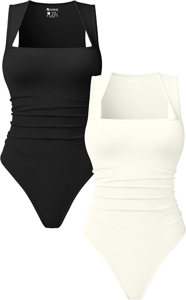 OQQ Women\u2019s Square Neck Sleeveless Bodysuit Going Out 2 Pack | Amazon (US)