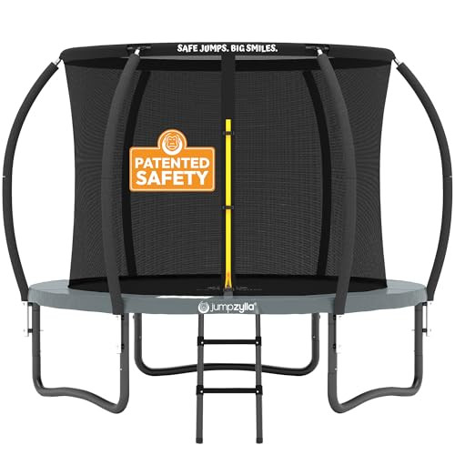 JUMPZYLLA Trampoline Outdoor 8FT 10FT 12FT 14FT 15FT 16FT with Enclosure and Ladder, ASTM Approved Recreational Trampoline for Kids and Adults, Anti-Rust Coated Frame (Gray, 8FT) | Amazon (US)