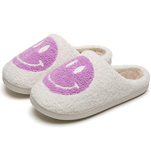 kissxiaoya Smile Face Slippers for Women Men, Retro Soft Plush Lightweight Smile Face House Slippers, Indoor Outdoor Cozy Trendy Slip-On Slipper(White-purple Smile, 8.5-9.5 Women/ 8-9 Men) | Amazon (US)