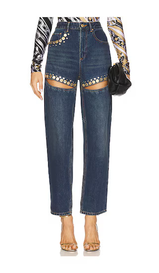 Crystal Cut Out Straight Leg Jeans in Dark Blue | Revolve Clothing (Global)