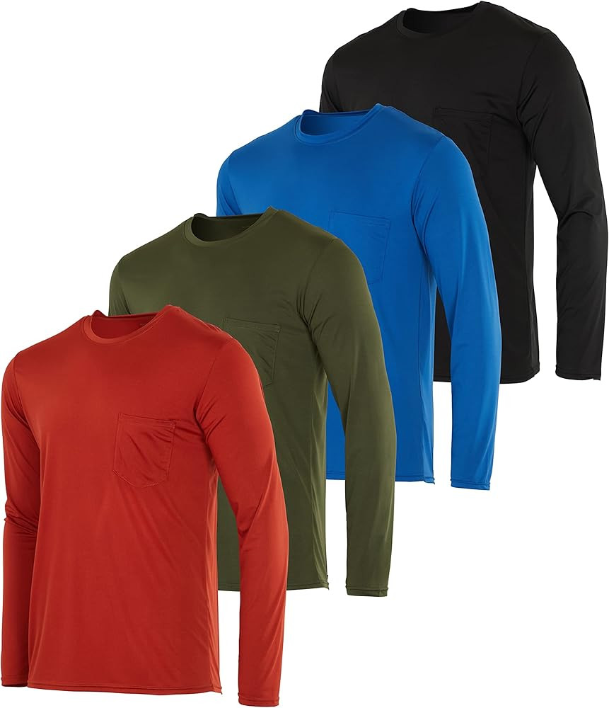 4 Pack: Men's Dry-Fit Active Athletic Long Sleeve Pocket Crew T-Shirt Outdoors UPF 50 S-5XLT | Amazon (US)