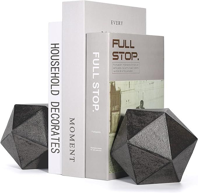 Ambipolar Geometric Decorative Ball Shaped Bookends, Modern Cast Iron Black Bookends for Office D... | Amazon (US)