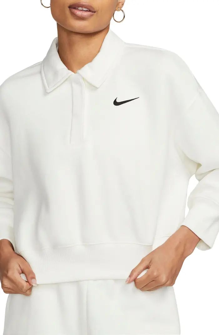 Nike Phoenix Fleece Three-Quarter Sleeve Crop Polo Sweatshirt | Nordstrom | Nordstrom