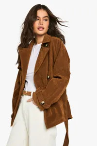 Suede Look Short Belted Trench Coat | boohoo (US & Canada)