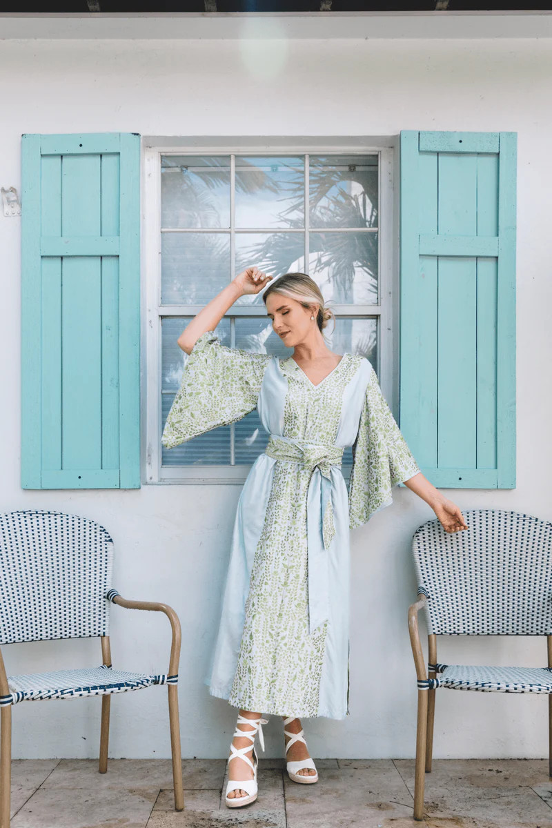 SS Kaftan | Robins Egg Blue/Chartreuse | SUE SARTOR