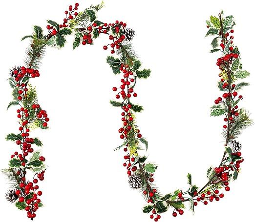 Jelofly 7FT Red Berry Christmas Garland with Pine Cone Needle Garland Christmas Xmas Decorations ... | Amazon (US)