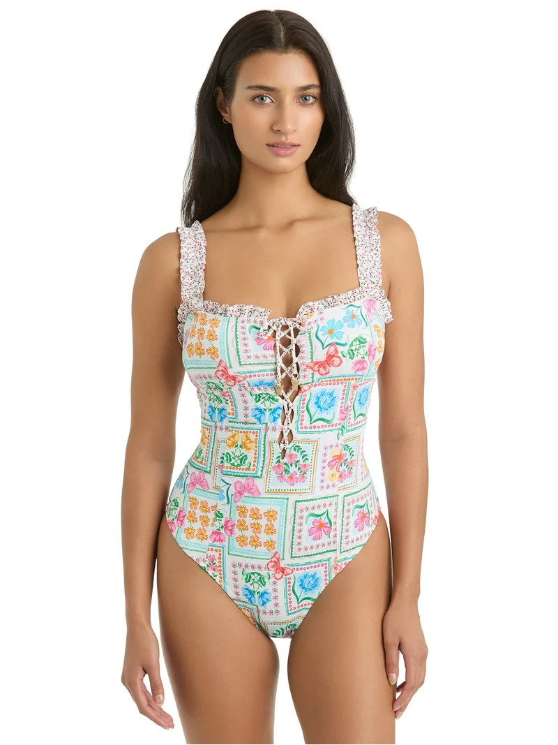 Jessica Simpson Women's Multi Tie Front One-Piece Swimsuit, Sizes XS-2XL | Walmart (US)