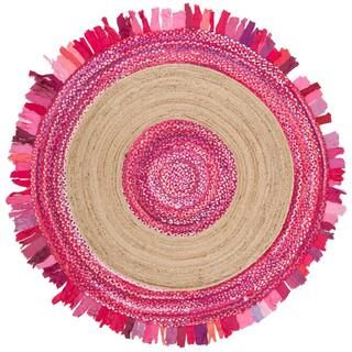 Cape Cod Pink/Natural 6 ft. x 6 ft. Round Striped Area Rug | The Home Depot