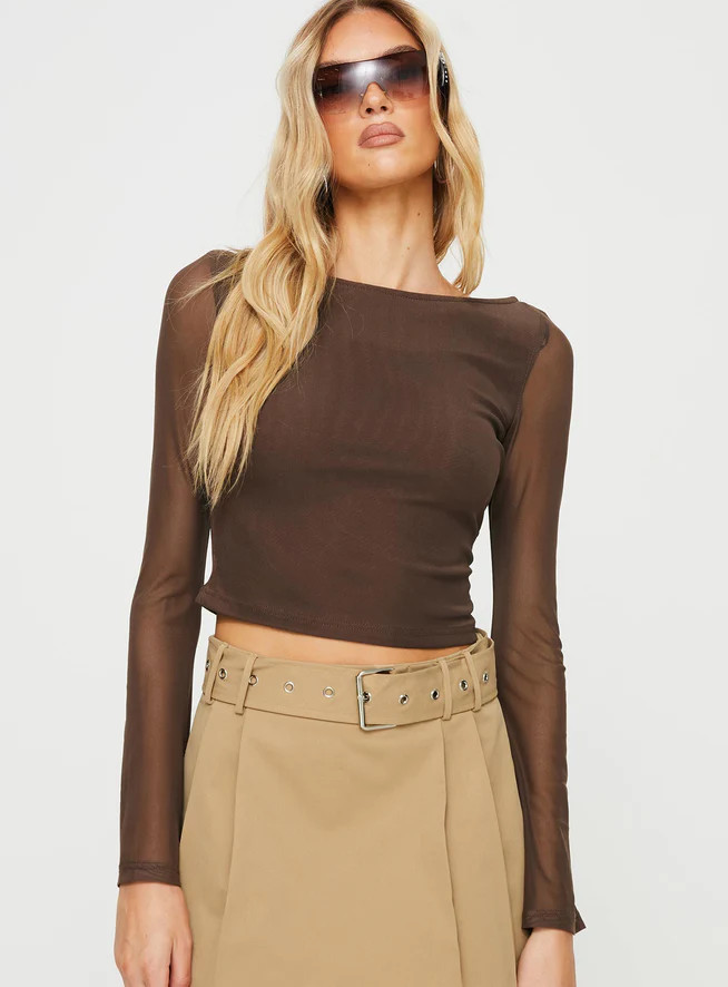 Lukea Long Sleeve Top Brown | Princess Polly US