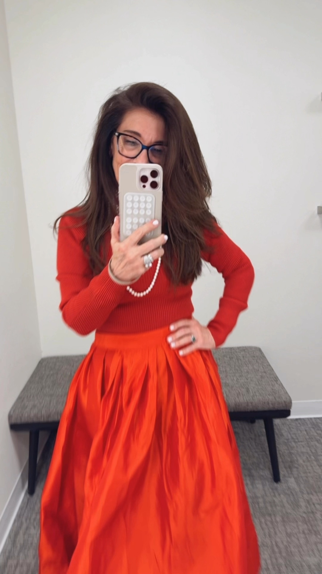 Everything red lately. Adore this free people red taffeta shirt! Runs a lil big, the red sweater farm rio! Runs small. My shirt comes in 3 colors. I’m going to get all three colors. You know I’m a skirt girl. 

#LTKOver40 #LTKStyleTip