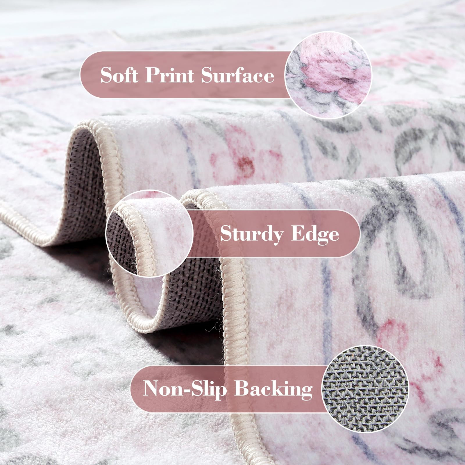 Wonnitar Floral Bow Rug for Girls Bedroom, Pink Area Rug 6x9 for Room Decor, Washable Ultra-Thin ... | Amazon (US)