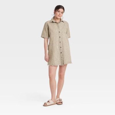Women's Denim Mini Shirtdress - Universal Thread™ Tan Leopard Print XL | Target